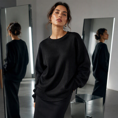 ☁️ Lässig & strukturiert – Waffelstrick-Sweatshirt im Loose-Fit – Weicher Stoff, lockerer Schnitt & vielseitig kombinierbar