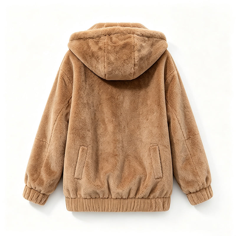 💕 Damen-Wintermantel aus weichem Teddy-Fleece – mit Kapuze, angenehm warm, lockere Passform 🧥