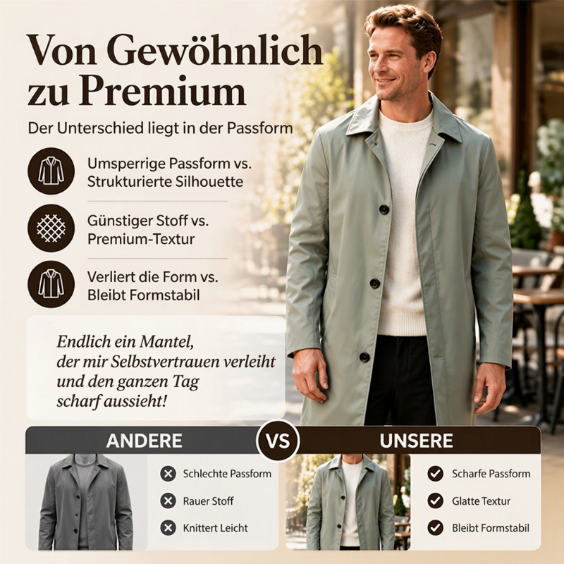 🧥Einfarbiger, einreihiger Mantel in mittlerer Länge für Herren✨