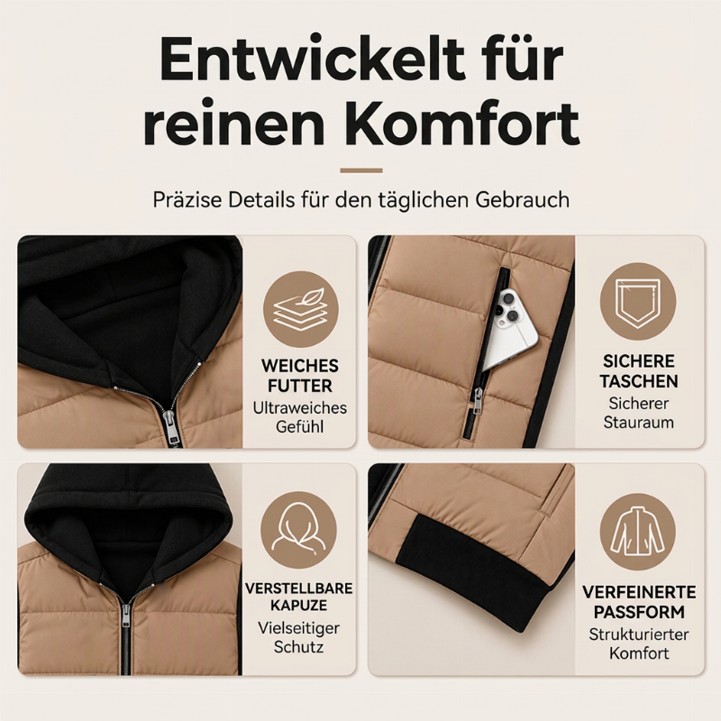 📢🎉Ausverkauf! Unter Selbstkostenpreis🛍️✨Damen Farbblock gesteppte Kapuzenjacke