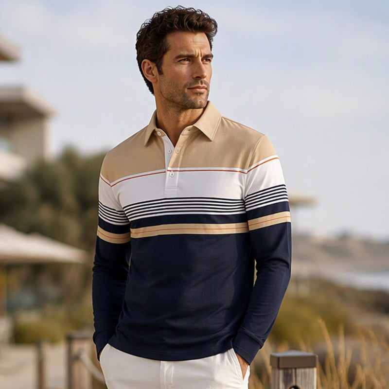 🧥Klassischer Farbblock, lässig & vielseitig – Herren Farbe Blockiertes Streifen Top ✨