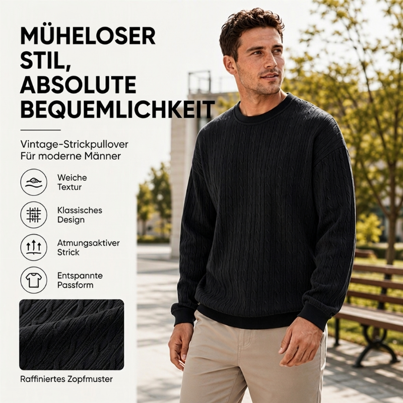 🧣Strickwärme, ideal für Herbst & Winter – Herren Kabelstrick Rundhalspullover ✨