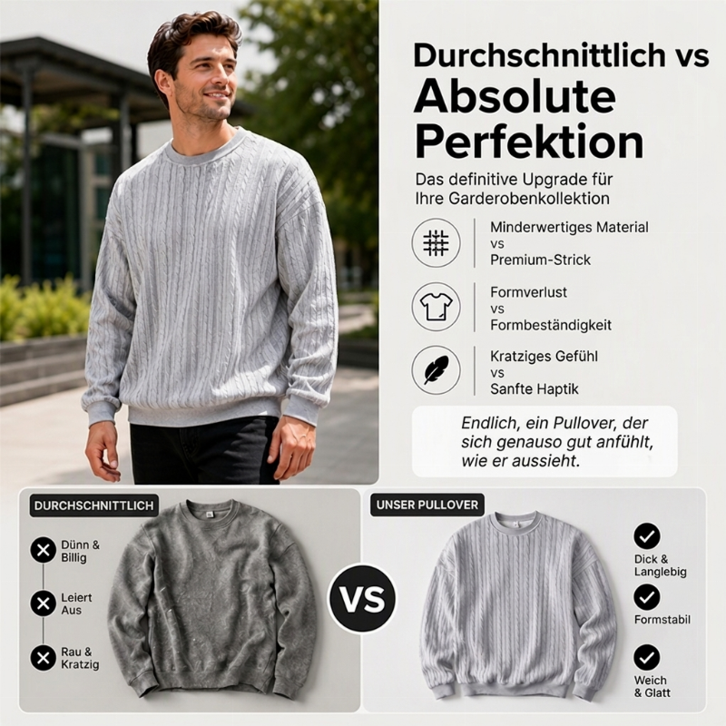 🧣Strickwärme, ideal für Herbst & Winter – Herren Kabelstrick Rundhalspullover ✨