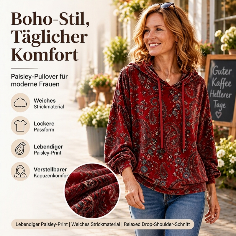 🍂Wärme für Herbst & Winter, vielseitig – Damen Kapuzenpullover mit Paisley-Print ✨