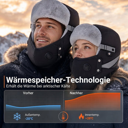 ❄️Vielseitig im Winter, Einheitsgröße verstellbar – Winddichter Wärme-Trapperhut mit Maske ✨