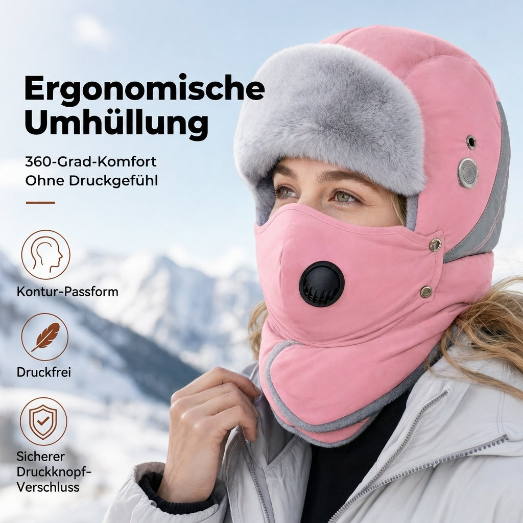 ❄️Vielseitig im Winter, Einheitsgröße verstellbar – Winddichter Wärme-Trapperhut mit Maske ✨