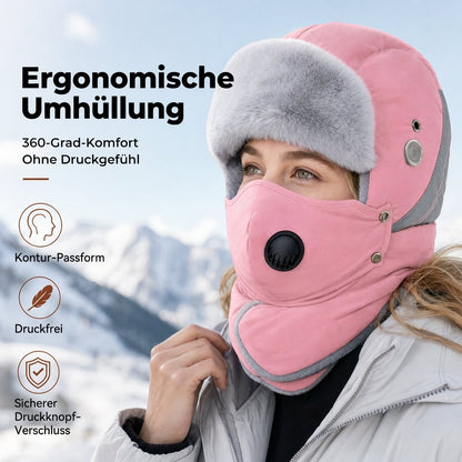 ❄️Vielseitig im Winter, Einheitsgröße verstellbar – Winddichter Wärme-Trapperhut mit Maske ✨