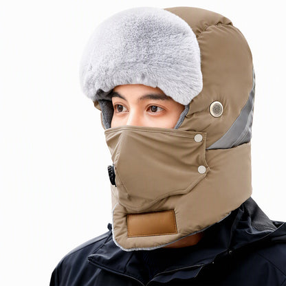 ❄️Vielseitig im Winter, Einheitsgröße verstellbar – Winddichter Wärme-Trapperhut mit Maske ✨