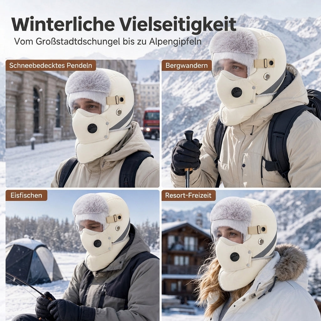 ❄️Vielseitig im Winter, Einheitsgröße verstellbar – Winddichter Wärme-Trapperhut mit Maske ✨
