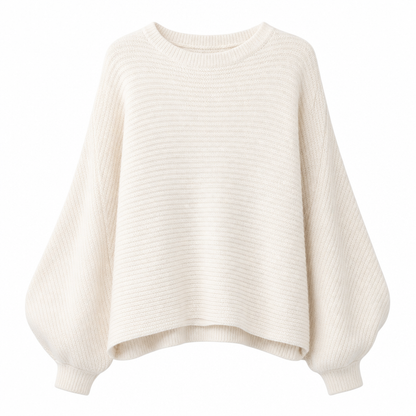 🔥Beliebtes Produkt ！✨Lässiger Strickpullover mit Rundhalsausschnitt, lockerer Passform, Fledermaus-Langärmeln und einfarbigem Design