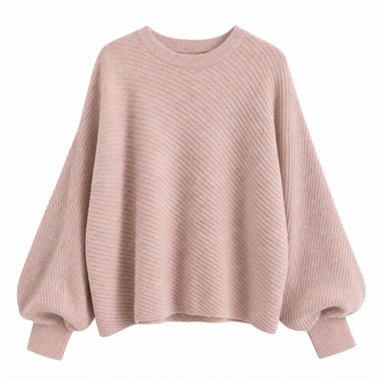 🔥Beliebtes Produkt ！✨Lässiger Strickpullover mit Rundhalsausschnitt, lockerer Passform, Fledermaus-Langärmeln und einfarbigem Design