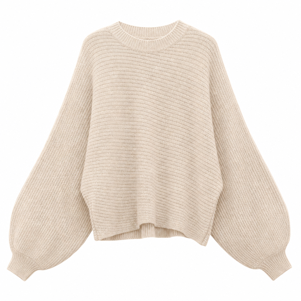 🔥Beliebtes Produkt ！✨Lässiger Strickpullover mit Rundhalsausschnitt, lockerer Passform, Fledermaus-Langärmeln und einfarbigem Design