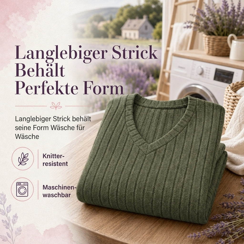 📢🎉🛍️✨Damen Übergrößen V-Ausschnitt Langarm Geripptes Gebürstetes T-Shirt Locker Sitzendes Einfarbiges Pullover-Oberteil