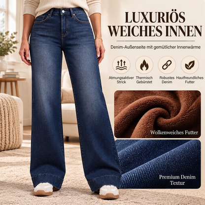 🔥👖 Damen thermische Wide-Leg-Jeans mit hohem Bund | Keine kalten Beine, kein einschnürender Bund – Warme Weite für Winter & Alltag ✨