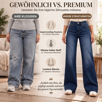 🔥👖 Damen thermische Wide-Leg-Jeans mit hohem Bund | Keine kalten Beine, kein einschnürender Bund – Warme Weite für Winter & Alltag ✨
