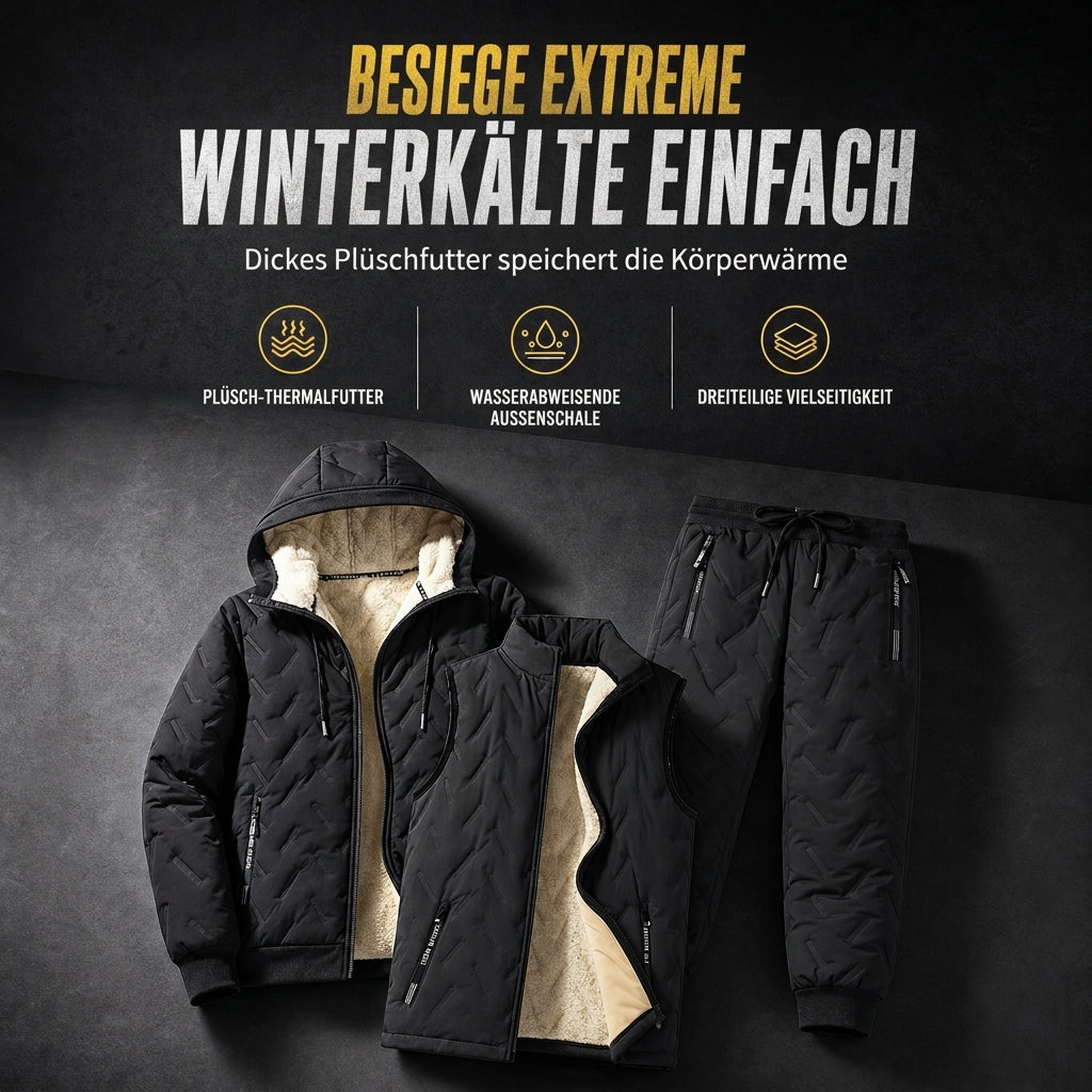 ❄️Ultimative Wärme, winddichter Wärmespeicher – Winter-Set aus gesteppter Kapuzenjacke und Hose für Herren ✨