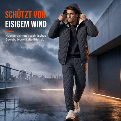❄️Ultimative Wärme, winddichter Wärmespeicher – Winter-Set aus gesteppter Kapuzenjacke und Hose für Herren ✨