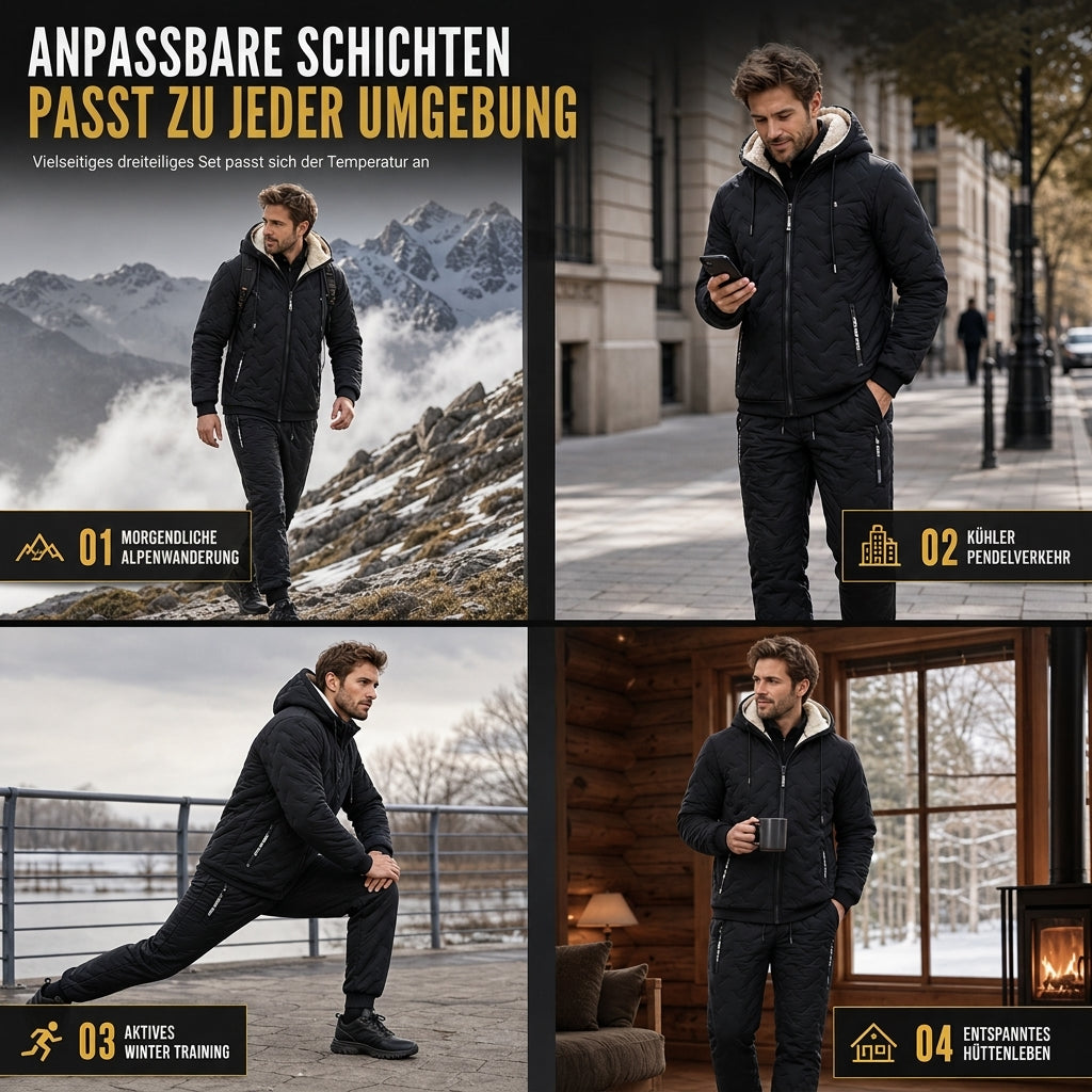 ❄️Ultimative Wärme, winddichter Wärmespeicher – Winter-Set aus gesteppter Kapuzenjacke und Hose für Herren ✨