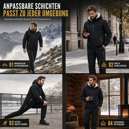 ❄️Ultimative Wärme, winddichter Wärmespeicher – Winter-Set aus gesteppter Kapuzenjacke und Hose für Herren ✨