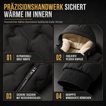 ❄️Ultimative Wärme, winddichter Wärmespeicher – Winter-Set aus gesteppter Kapuzenjacke und Hose für Herren ✨