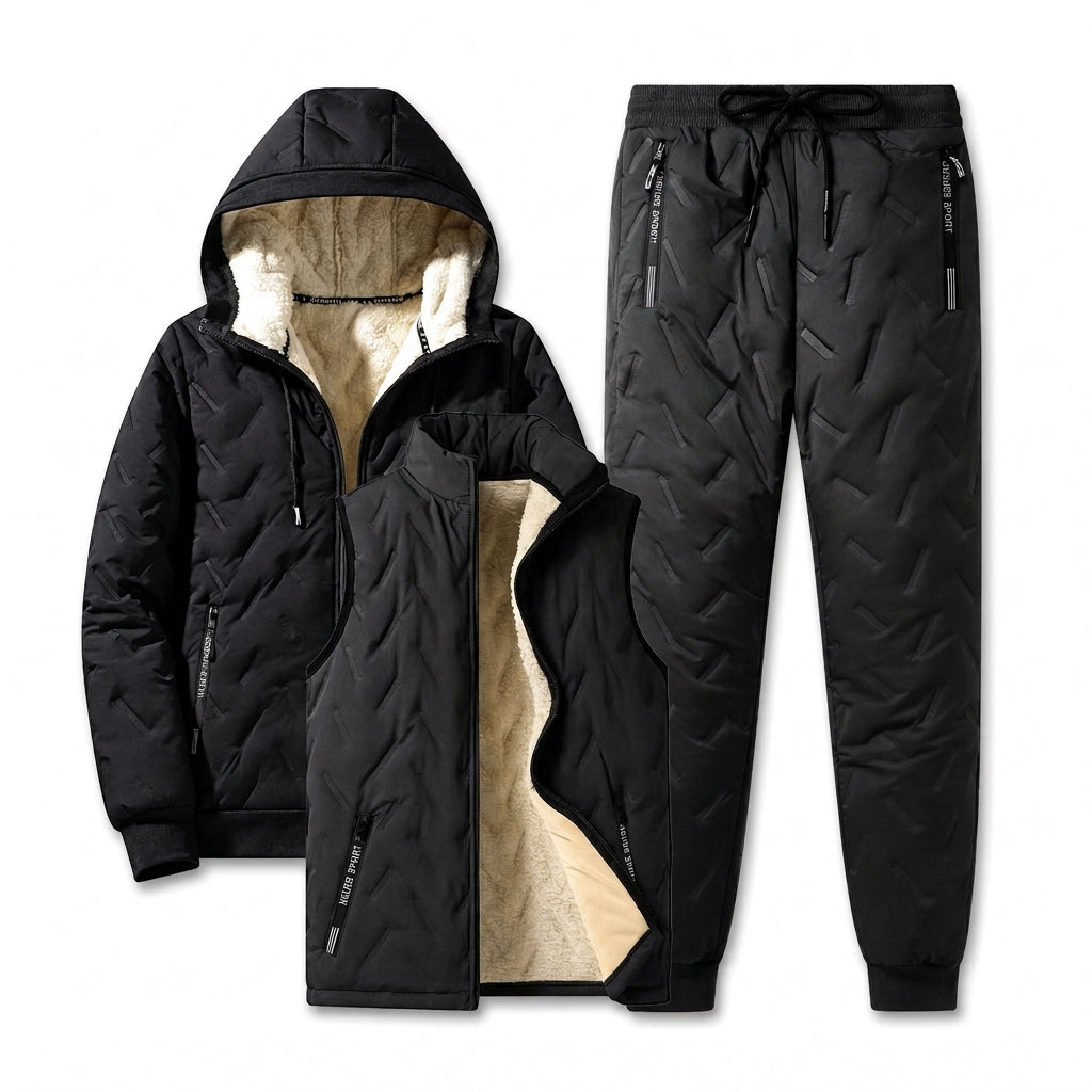 ❄️Ultimative Wärme, winddichter Wärmespeicher – Winter-Set aus gesteppter Kapuzenjacke und Hose für Herren ✨