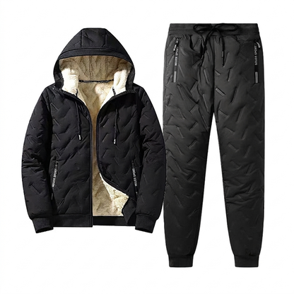 ❄️Ultimative Wärme, winddichter Wärmespeicher – Winter-Set aus gesteppter Kapuzenjacke und Hose für Herren ✨