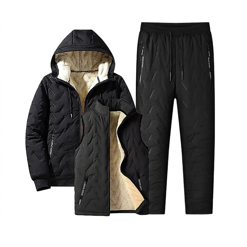 ❄️Ultimative Wärme, winddichter Wärmespeicher – Winter-Set aus gesteppter Kapuzenjacke und Hose für Herren ✨