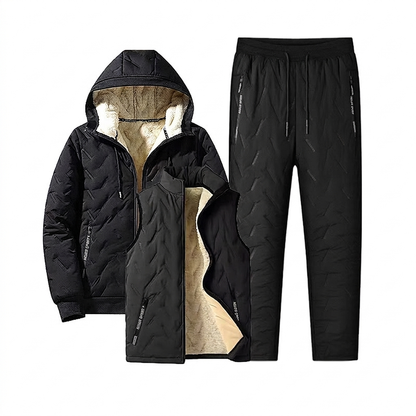 ❄️Ultimative Wärme, winddichter Wärmespeicher – Winter-Set aus gesteppter Kapuzenjacke und Hose für Herren ✨