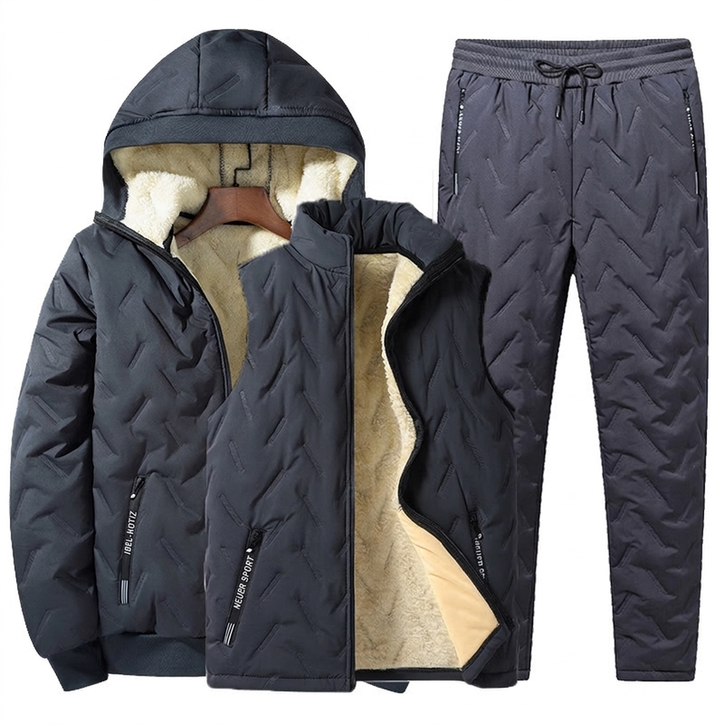 ❄️Ultimative Wärme, winddichter Wärmespeicher – Winter-Set aus gesteppter Kapuzenjacke und Hose für Herren ✨