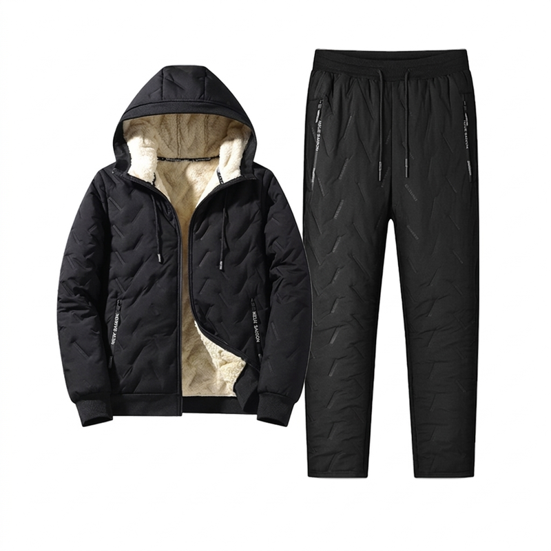 ❄️Ultimative Wärme, winddichter Wärmespeicher – Winter-Set aus gesteppter Kapuzenjacke und Hose für Herren ✨