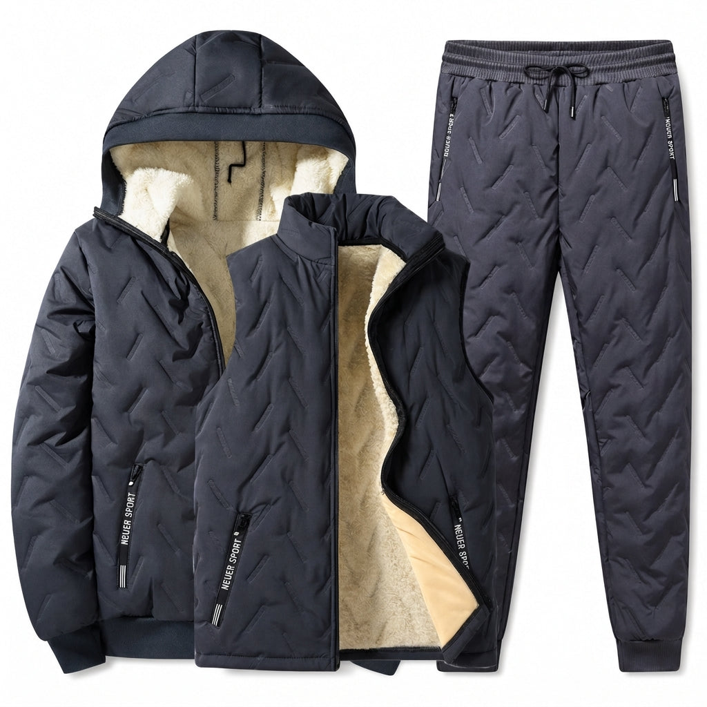 ❄️Ultimative Wärme, winddichter Wärmespeicher – Winter-Set aus gesteppter Kapuzenjacke und Hose für Herren ✨