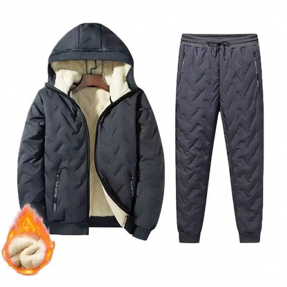 ❄️Ultimative Wärme, winddichter Wärmespeicher – Winter-Set aus gesteppter Kapuzenjacke und Hose für Herren ✨