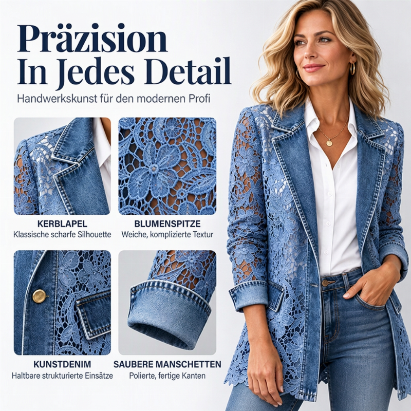 🌸Blumenspitze, elegante Ausstrahlung – Damen Jacke mit Spitzenbesatz ✨
