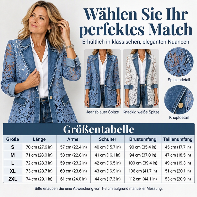 🌸Blumenspitze, elegante Ausstrahlung – Damen Jacke mit Spitzenbesatz ✨
