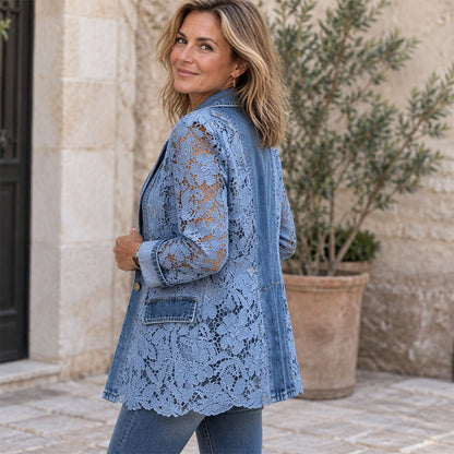 🌸Blumenspitze, elegante Ausstrahlung – Damen Jacke mit Spitzenbesatz ✨