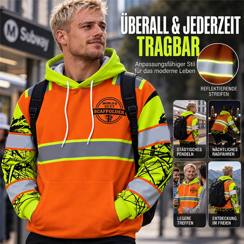 🛍️✨Funktional reflektierend, Outdoor-Sport – Herren Hochsichtbarer Kapuzenpullover ✨