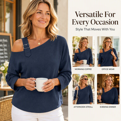 👗Schmeichelnde Passform, elegante Ausgewogenheit – Asymmetrisches, schulterfreies Langarm-Oberteil für Damen ✨