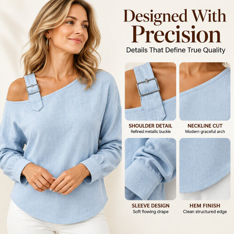 👗Schmeichelnde Passform, elegante Ausgewogenheit – Asymmetrisches, schulterfreies Langarm-Oberteil für Damen ✨