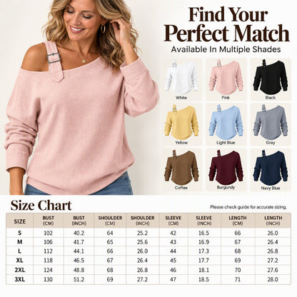 👗Schmeichelnde Passform, elegante Ausgewogenheit – Asymmetrisches, schulterfreies Langarm-Oberteil für Damen ✨