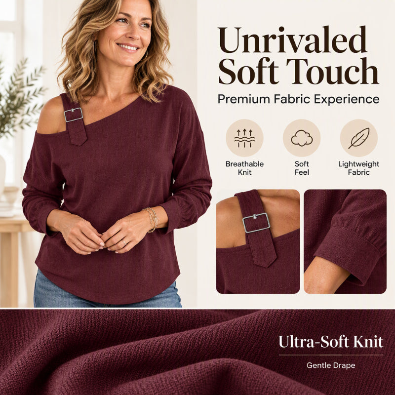 👗Schmeichelnde Passform, elegante Ausgewogenheit – Asymmetrisches, schulterfreies Langarm-Oberteil für Damen ✨