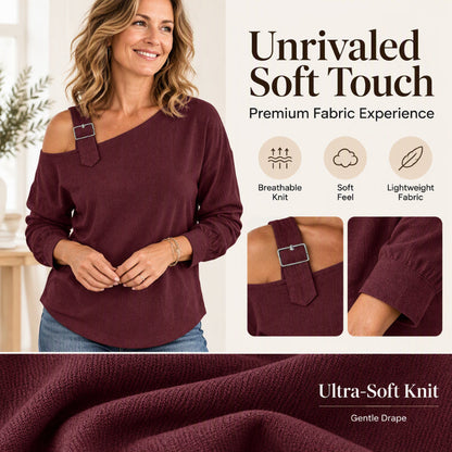 👗Schmeichelnde Passform, elegante Ausgewogenheit – Asymmetrisches, schulterfreies Langarm-Oberteil für Damen ✨