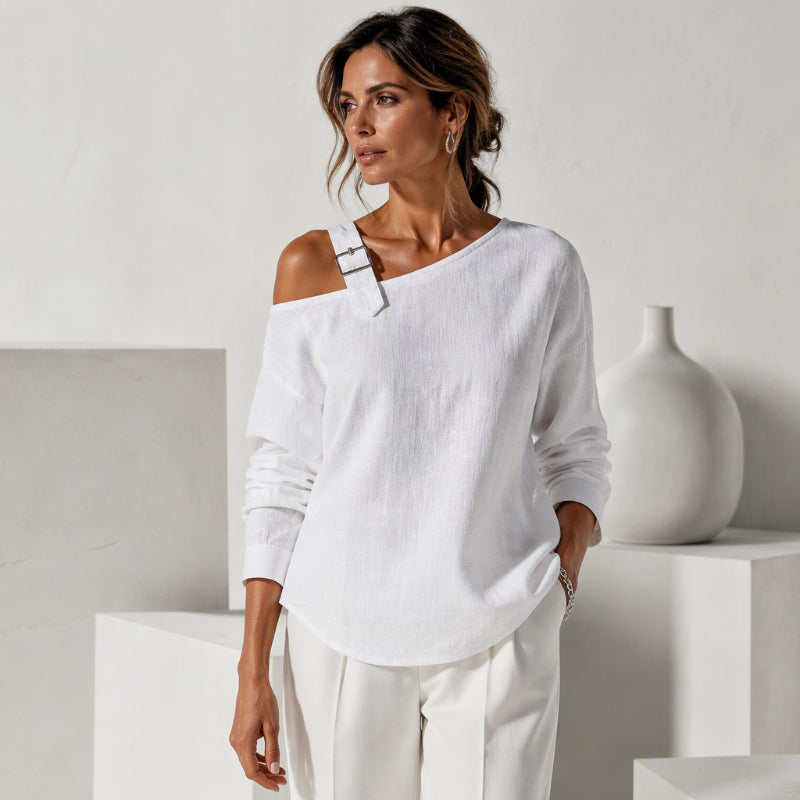 👗Schmeichelnde Passform, elegante Ausgewogenheit – Asymmetrisches, schulterfreies Langarm-Oberteil für Damen ✨