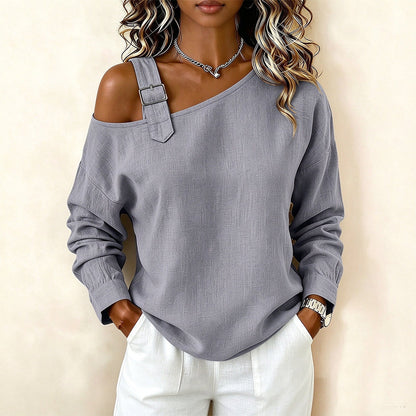 👗Schmeichelnde Passform, elegante Ausgewogenheit – Asymmetrisches, schulterfreies Langarm-Oberteil für Damen ✨