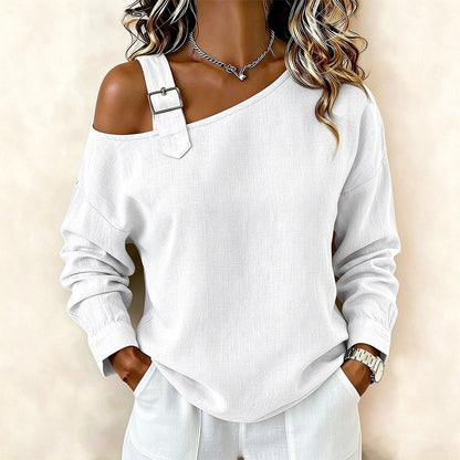 👗Schmeichelnde Passform, elegante Ausgewogenheit – Asymmetrisches, schulterfreies Langarm-Oberteil für Damen ✨