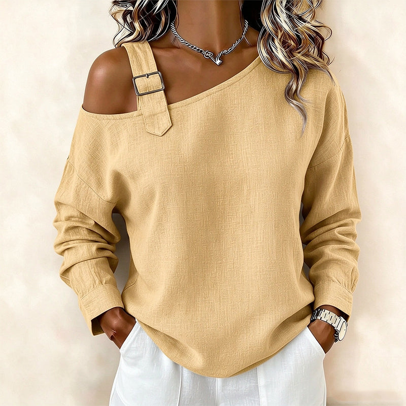 👗Schmeichelnde Passform, elegante Ausgewogenheit – Asymmetrisches, schulterfreies Langarm-Oberteil für Damen ✨