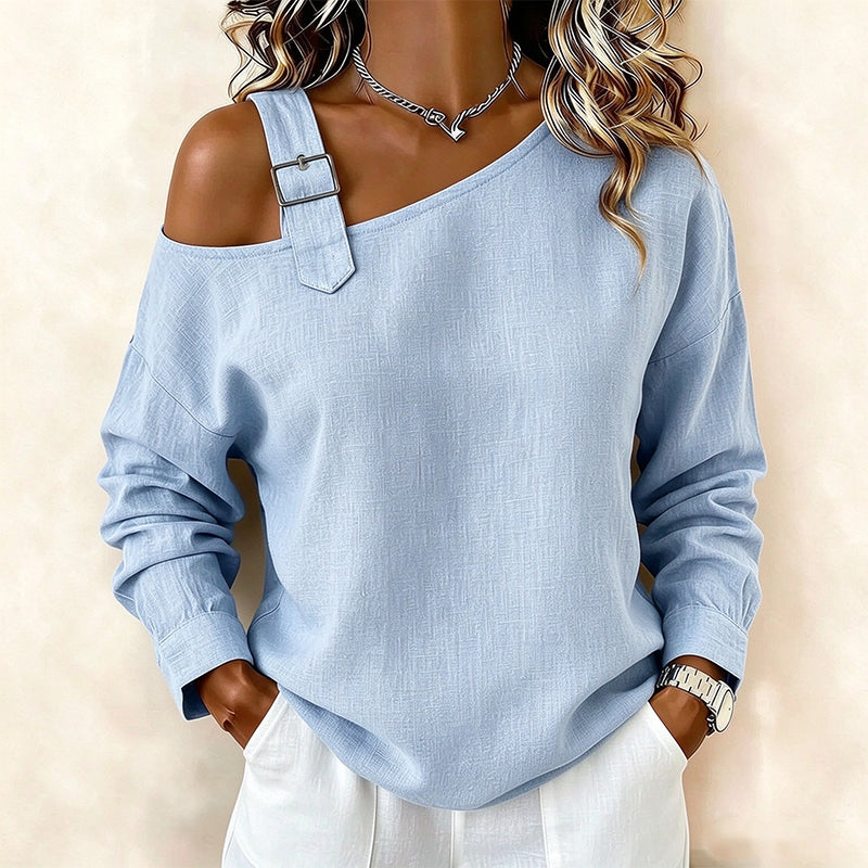 👗Schmeichelnde Passform, elegante Ausgewogenheit – Asymmetrisches, schulterfreies Langarm-Oberteil für Damen ✨