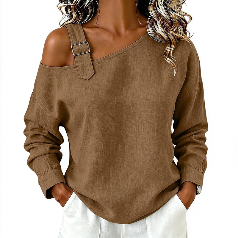 👗Schmeichelnde Passform, elegante Ausgewogenheit – Asymmetrisches, schulterfreies Langarm-Oberteil für Damen ✨