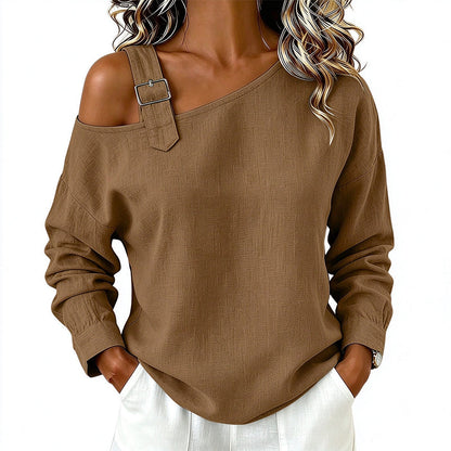 👗Schmeichelnde Passform, elegante Ausgewogenheit – Asymmetrisches, schulterfreies Langarm-Oberteil für Damen ✨