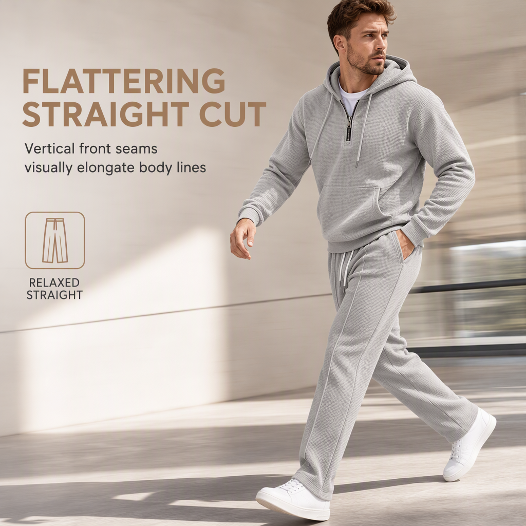 ☁️Strukturierter Komfort, ganztägige Leichtigkeit – Herren Waffelstrick Kapuzen-Set ✨