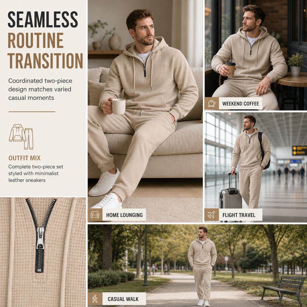 ☁️Strukturierter Komfort, ganztägige Leichtigkeit – Herren Waffelstrick Kapuzen-Set ✨